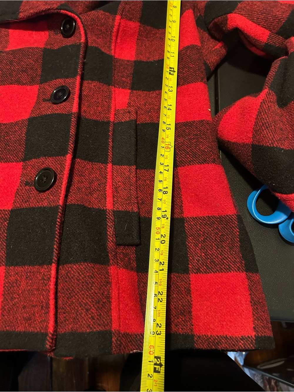 dELiA*s Red & Black Buffalo Plaid Peacoat xl - Picture 5 of 7